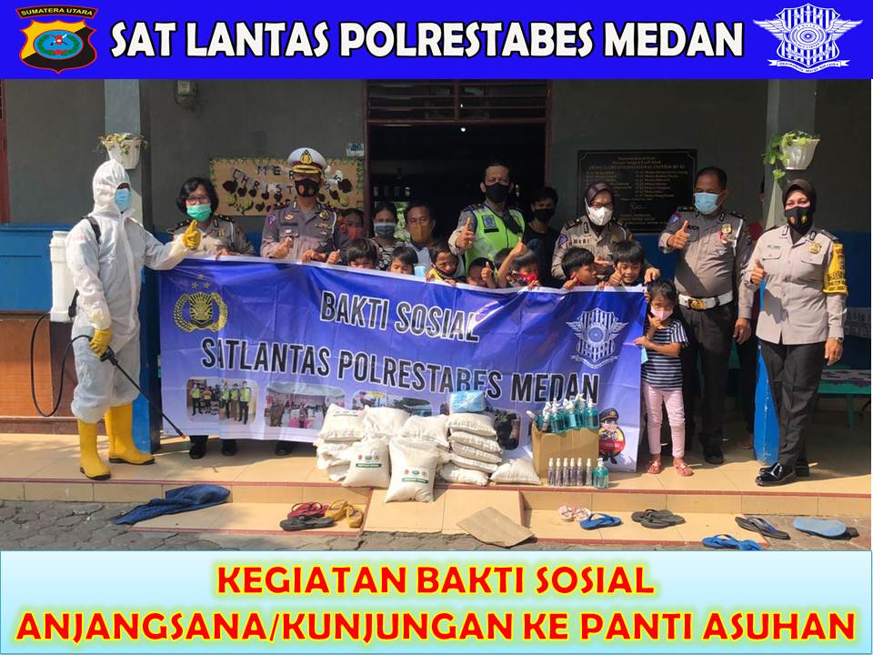 Sat Lantas Polrestabes Medan Santuni Panti Asuhan Berbagi Masker dan Semprotkan Disinfektan