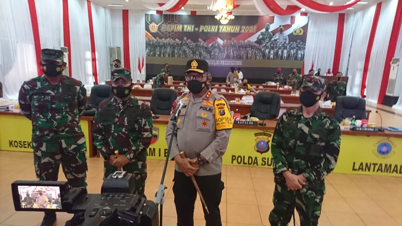 Kapolda Sumut dan Pangdam I/BB Hadiri Rapim TNI-Polri Tahun 2021 Secara Virtual