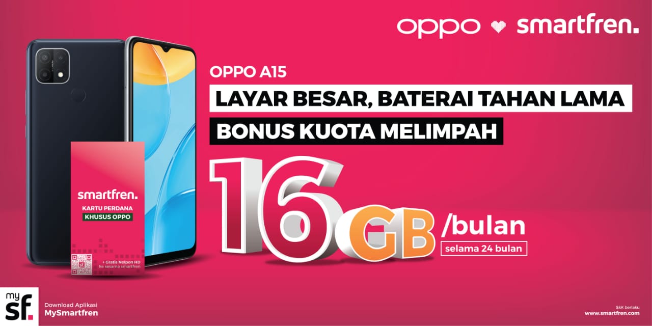 Smartfren Berikan Gratis Kuota Hingga 384 GB untuk Pengguna OPPO A15