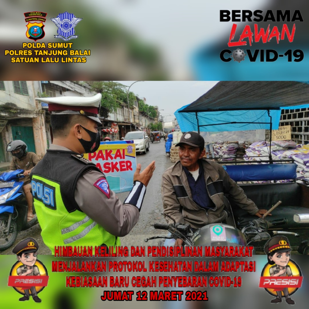 Mencegah Virus Corona di Masyarakat, Sat Lantas Polres Tanjung Balai Tingkatkan Pendisiplinan Prokes