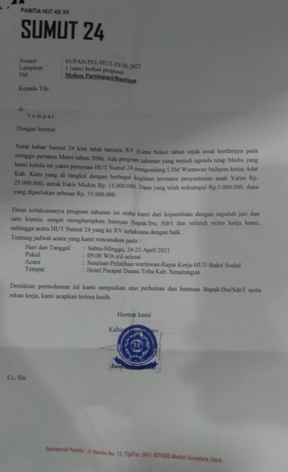 Anto Genk : Pencatut Pengedar Surat Permohonan Bantuan HUT Sumut24 Akan Kita Lapor