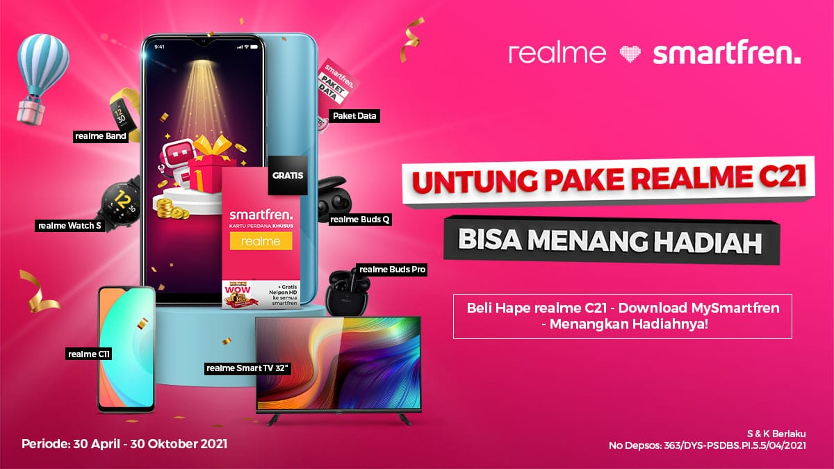 Pakai Smartfren di Realme C21 Dapat Banyak Hadiah, Bonus Kuota 384 GB Hingga Smart TV