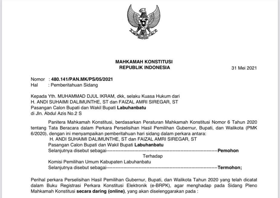 Besok, MK Putuskan Perkara Pilkada Labusel, Labuhanbatu dan Madina