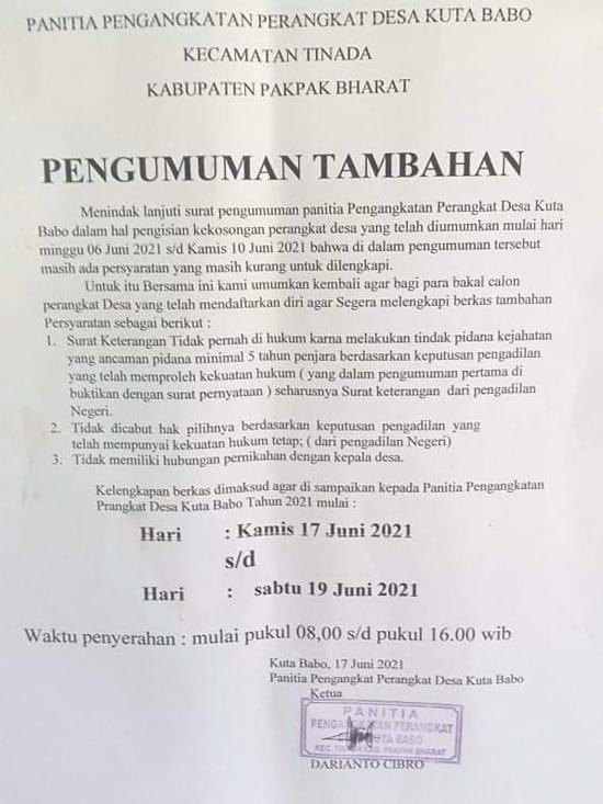 Pj Kepala Desa membentuk Panitia Perekrutan Perangkat Desa