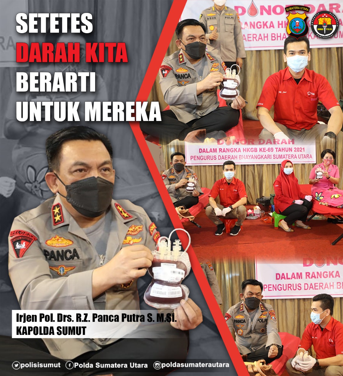 HUT Bhayangkara ke 75, Kapolda Sumut Donor Darah di Aula Pesat Gatra Brimob Polda Sumut
