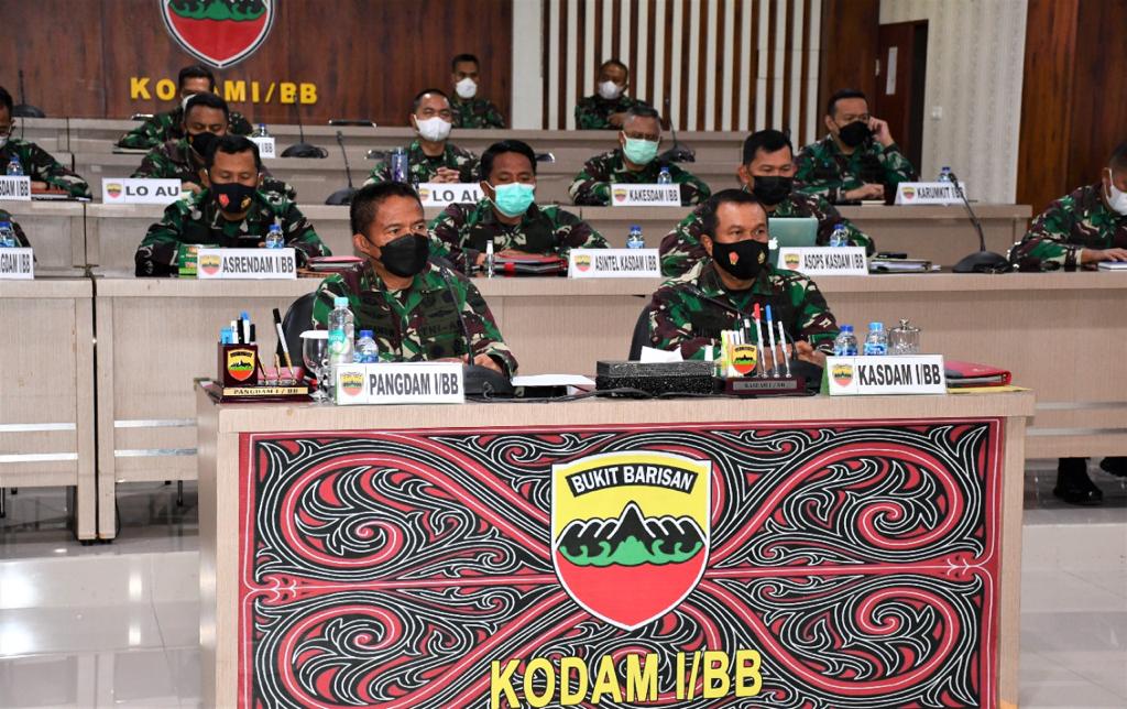 Pangdam I/BB Vidcon Bersama Panglima TNI dalam Mencegah Penyebaran dan Percepatan Penangnan Covid-19