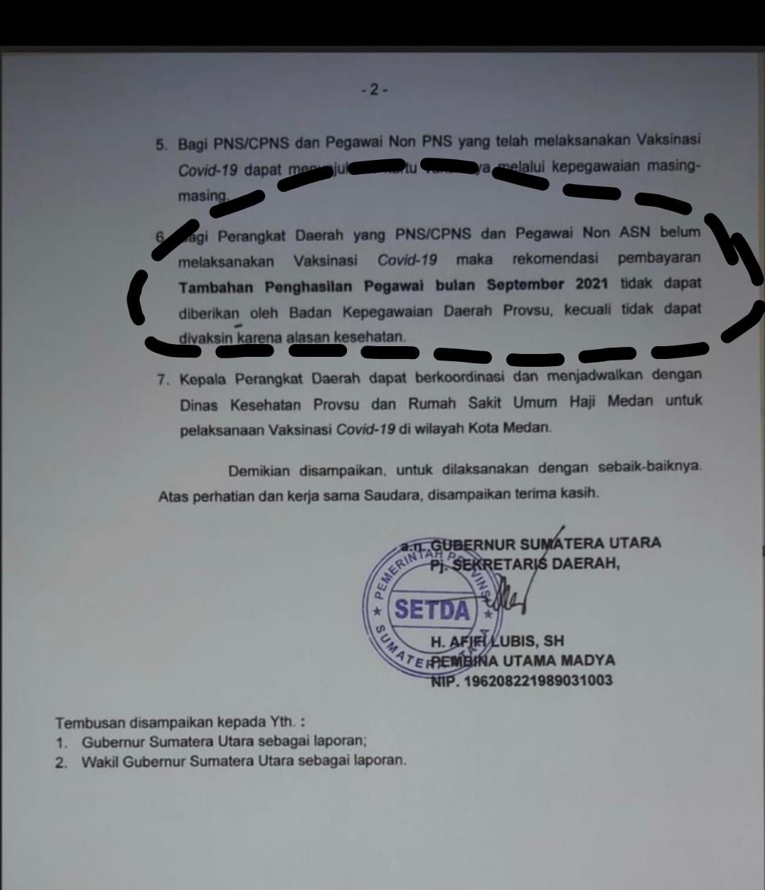 Beredar Surat Pj Sekdaprovsu, Bagi PNS/CPNS Tidak Vaksin TPP Tidak Dibayarkan