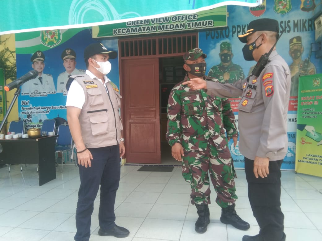 Apel PPKM Level 4, Muspika Medan Timur Ingatkan Masyarakat Makan di Tempat 20 Menit.
