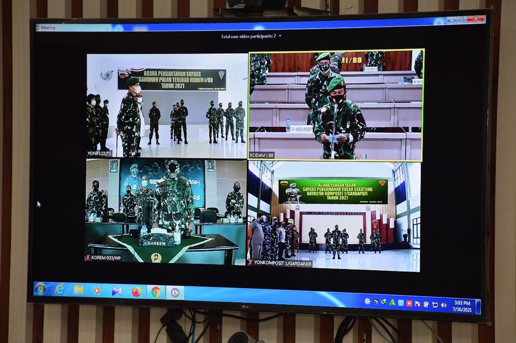 Kasdam I/BB Berangkatkan Satgas Pam Pulau terluar Secara Virtual