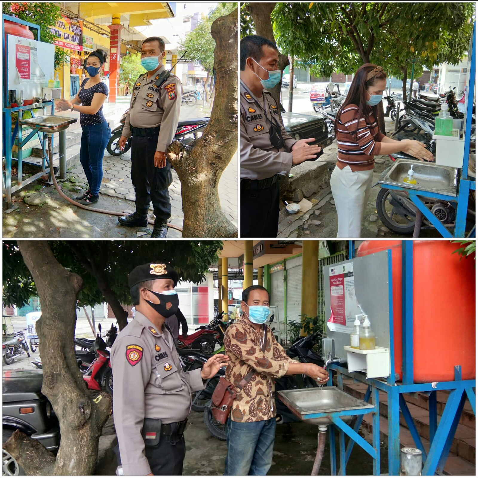 Kanit Sabhara Polsek Medan Baru Himbau Pengunjung dan Pedagang Pasar Petisah Mencuci Tangan