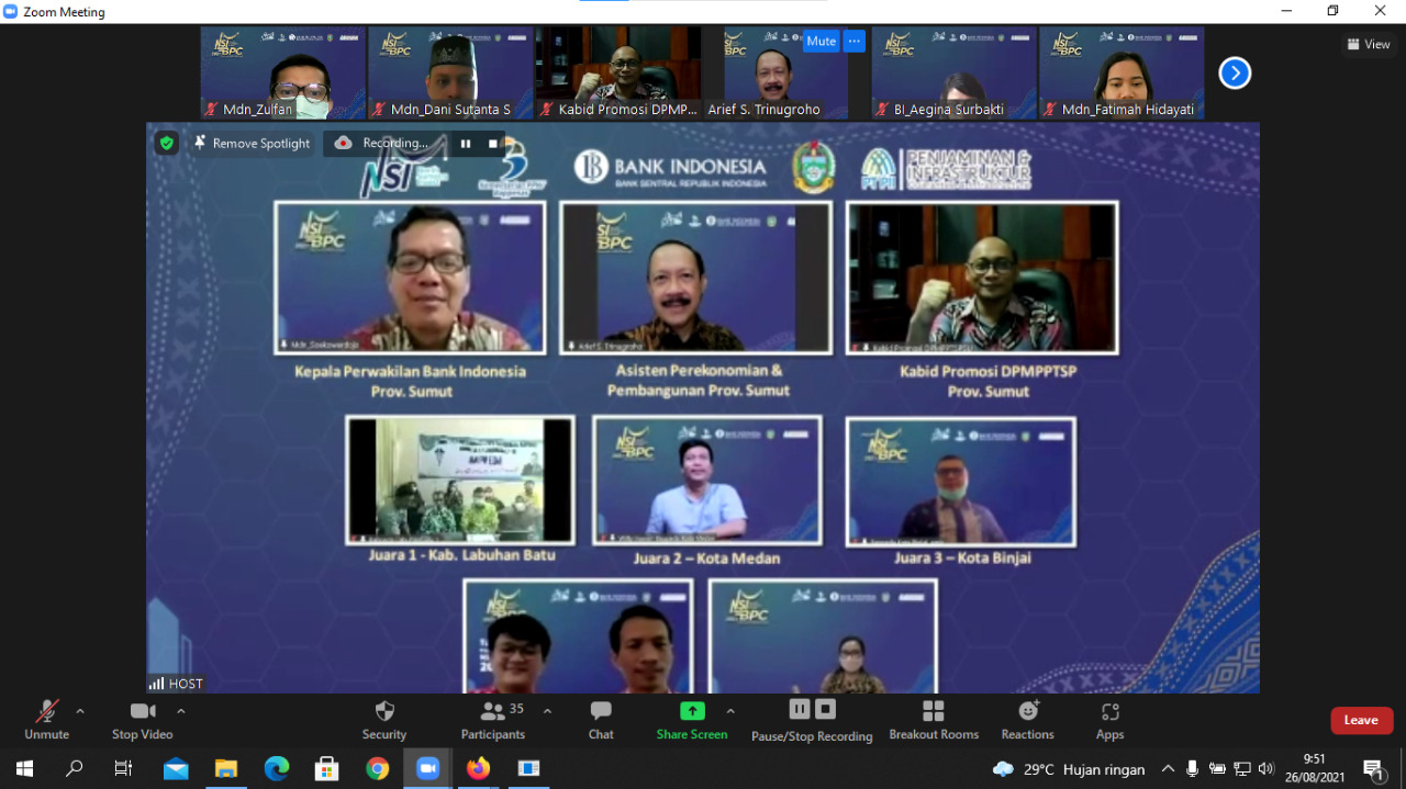 BI Sumut Umumkan 5 Pemenang NSI-BPC 2021, Labuhan Batu Raih Juara Pertama Ungguli Kota Medan