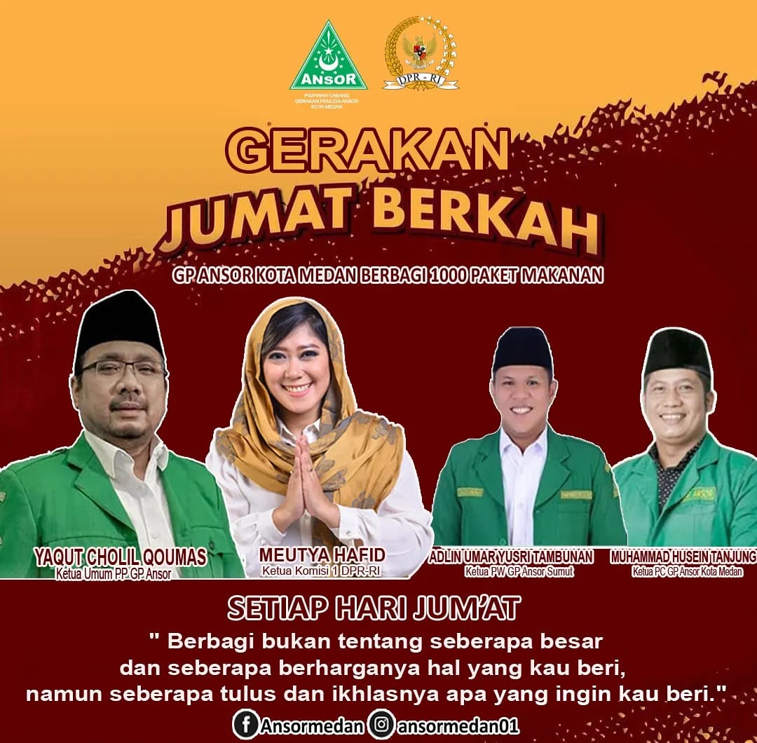 Kolaborsi Ketua Komisi 1 bersama PC GP Ansor Kota Medan dalam Merealisasikan Gerakan Jumat Barokah