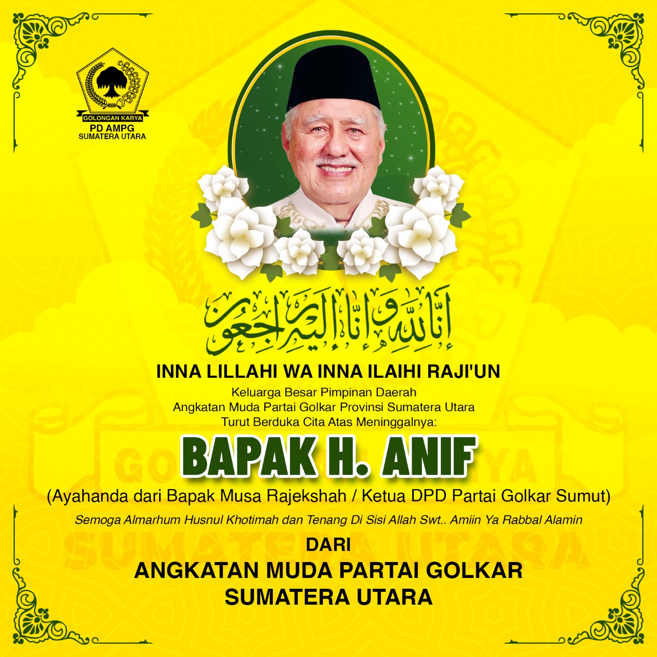 AMPG Sumut Kehilangan Sosok Peduli Masyarakat H Anif, Dedi : Semoga Dilapangkan Kuburnya Oleh Allah SWT