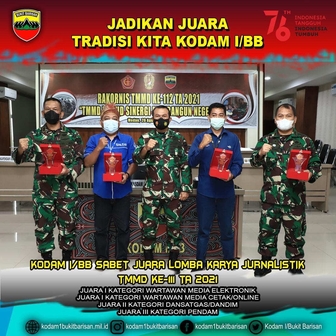 Kodam I/BB Raih 4 Kategori Juara Lomba Karya Jurnalistik TMMD Ke-111 Tahun 2021