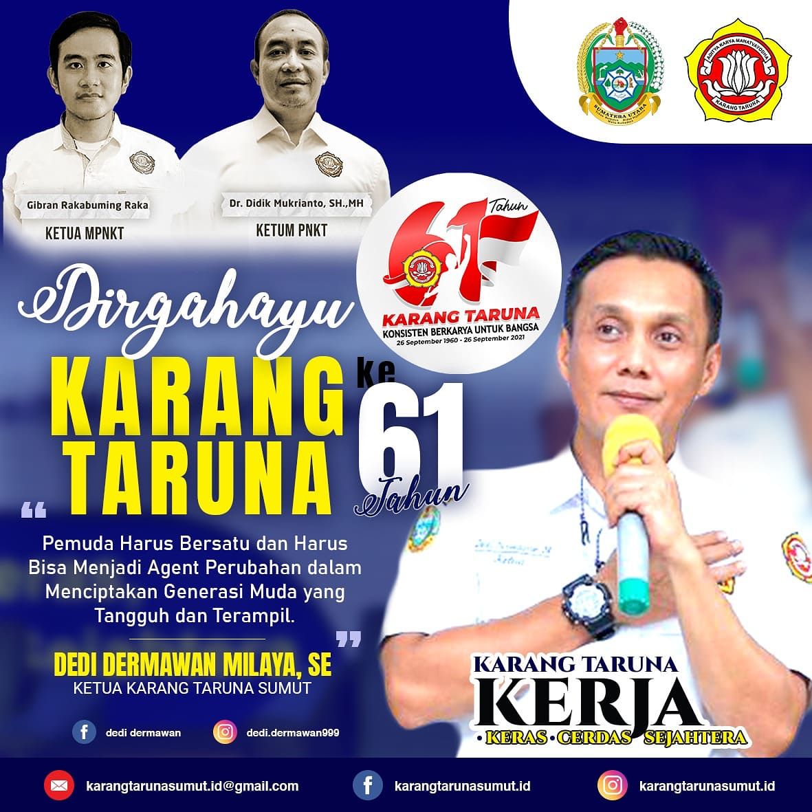 HUT Ke 61, Ketua Karang Taruna Sumut Dedi Dermawan : Pemuda Harus Miliki Kreatifitas