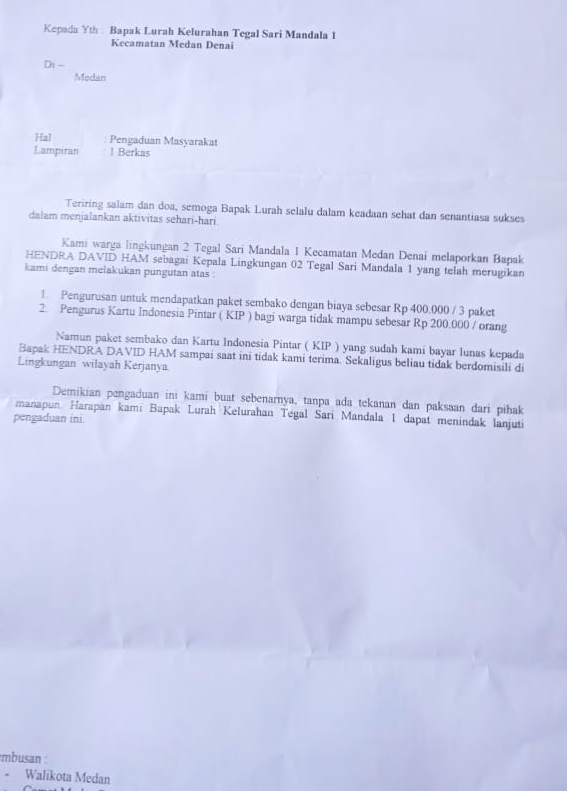 Iming-iming Dapat Paket Sembako dan KIP, Kepling 02 TS Mandala I Diduga Pungli Warga, Hendra Membantah