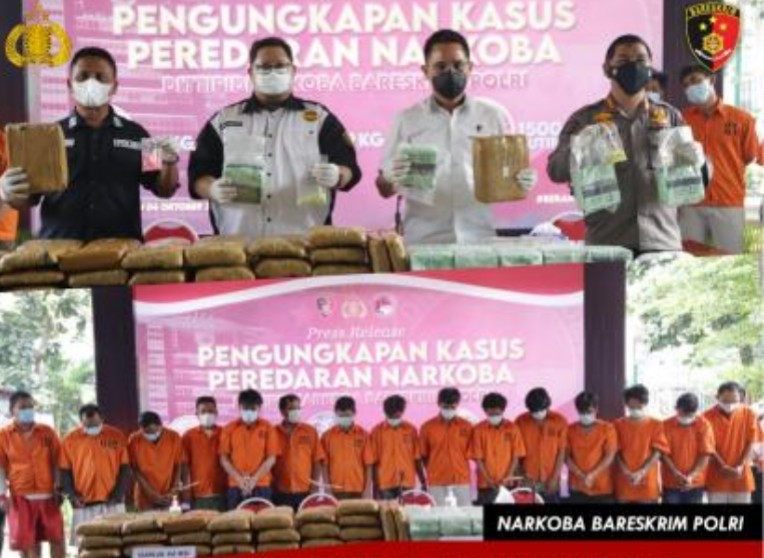 Bareskrim Polri Bekuk 16 Tersangka Terduga Jaringan Peredaran Narkoba Antar Provinsi.
