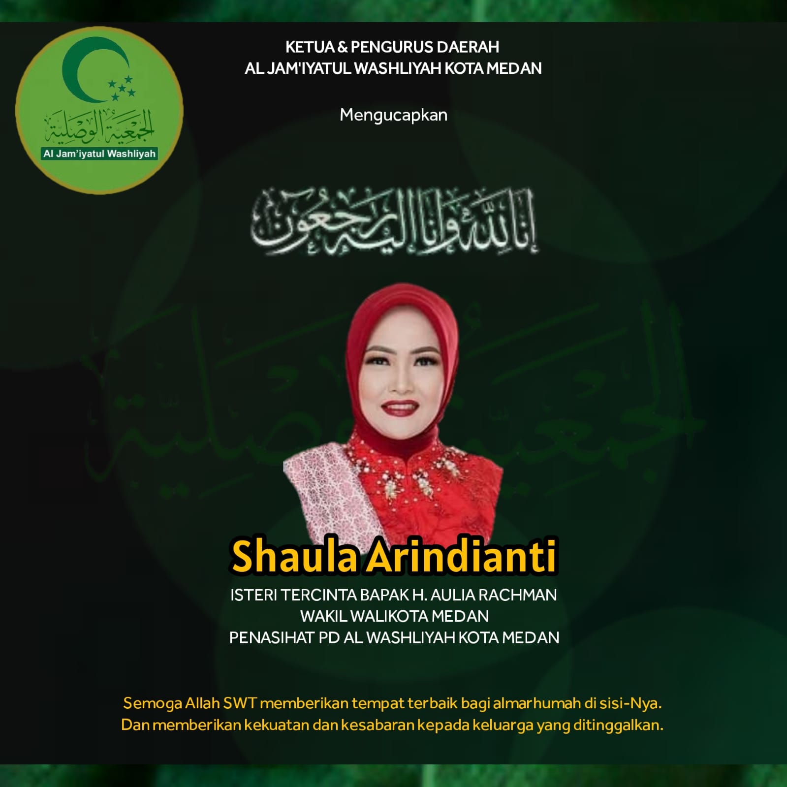 Innalilahi Wa Inna Ilaihin, Isteri Tercinta Aulia Rachman Meninggal dunia