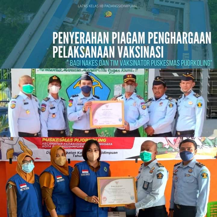 Kalapas Kelas IIB Kanwil Kemenkumham Sumut Serahkan Piagam Penghargaan Pelaksanaan Vaksinasi