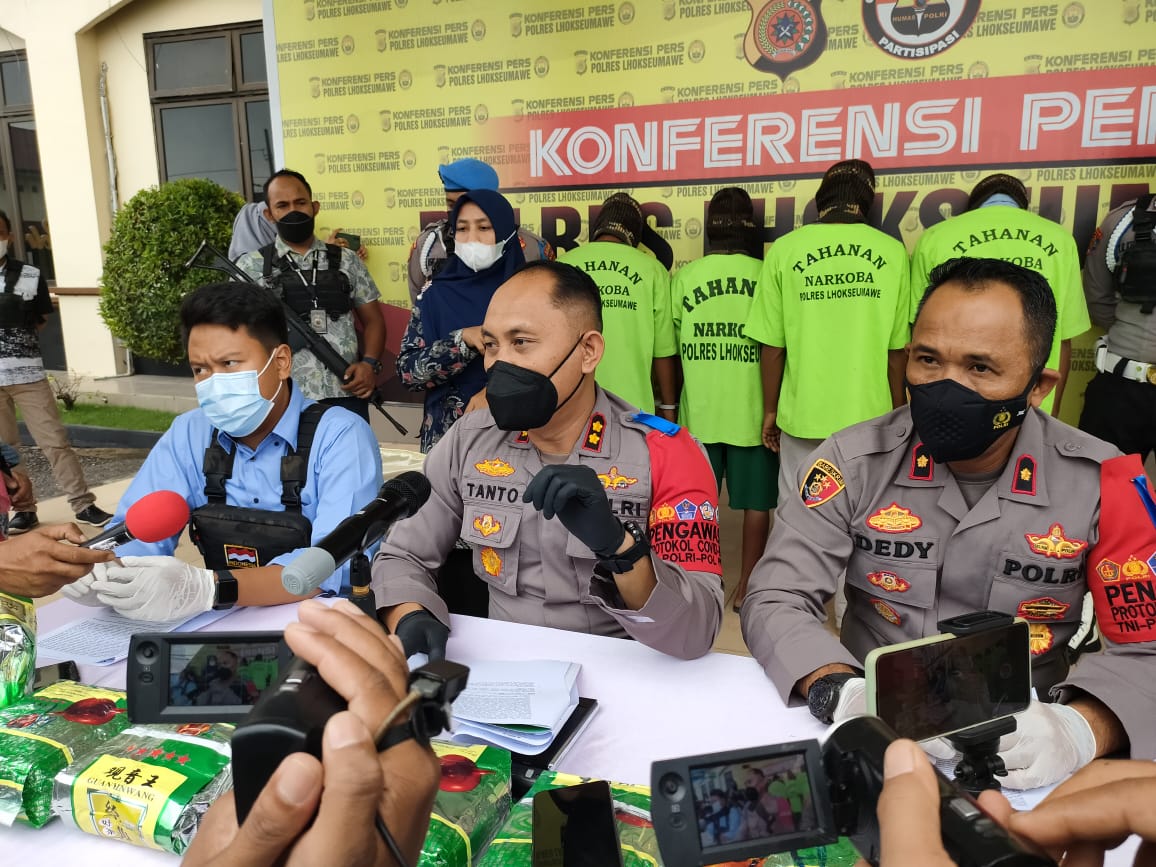 Tim Opsnal Satresnarkoba Polres Lhokseumawe Bekuk 4 Kurir Narkoba, 9 Kg BB Diamankan