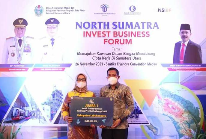 Wabup Labuhanbatu Terima Penghargaan Juara 1 Dalam North Sumatra Invest Business Profile Challenge Tahun 2021