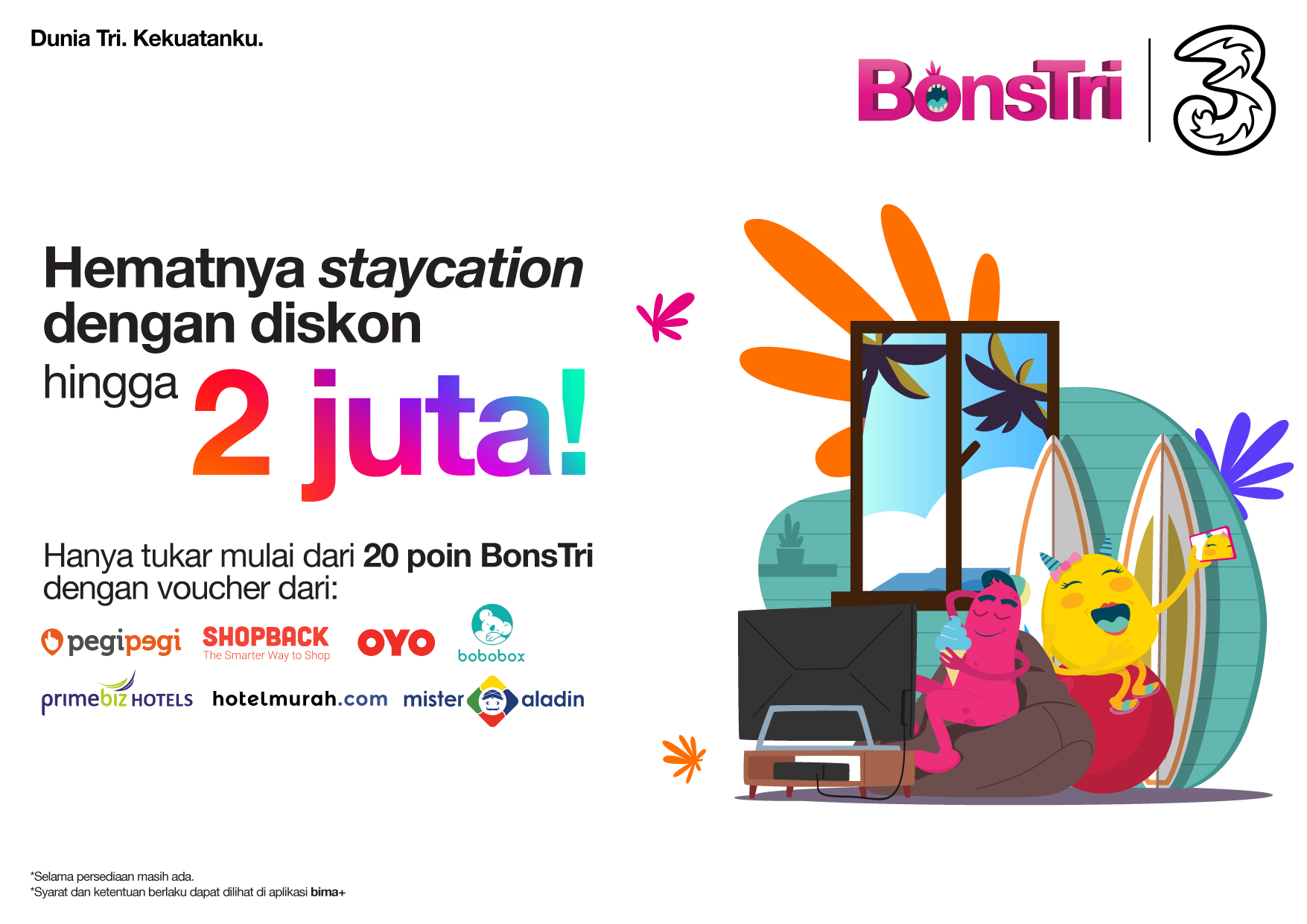 Jelang Akhir Tahun, 3 Indonesia Hadirkan Program BonsTri Staycation
