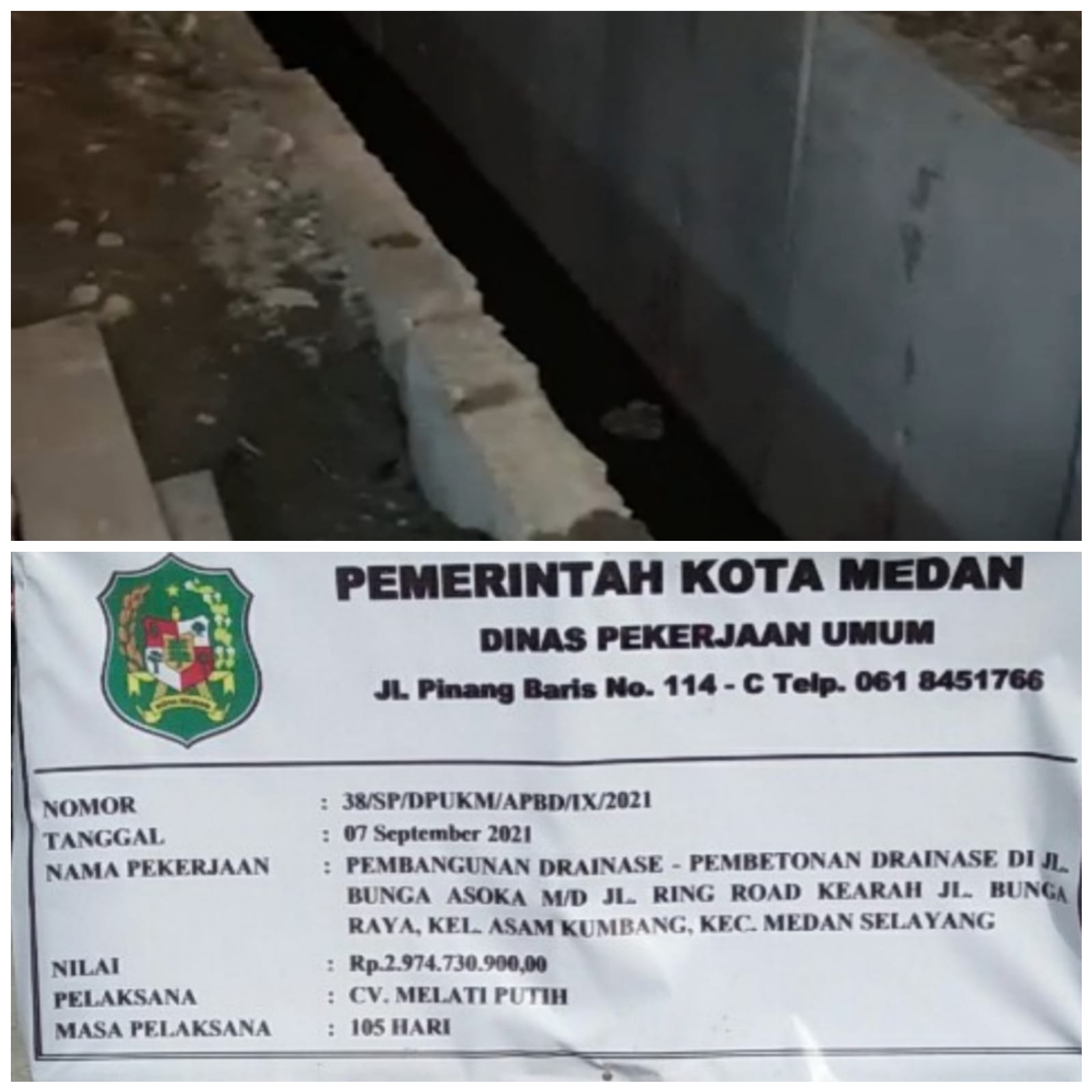 Kualitas Proyek Drainase Berbiaya Rp 2,9 Milyar di Jalan Bunga Asoka Dipertanyakan