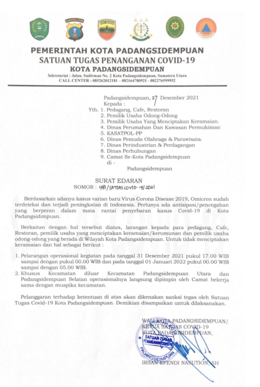Cegah Varian Omicron, Walikota Irsan Efendi Nasution Larang Perayaan Tahun Baru
