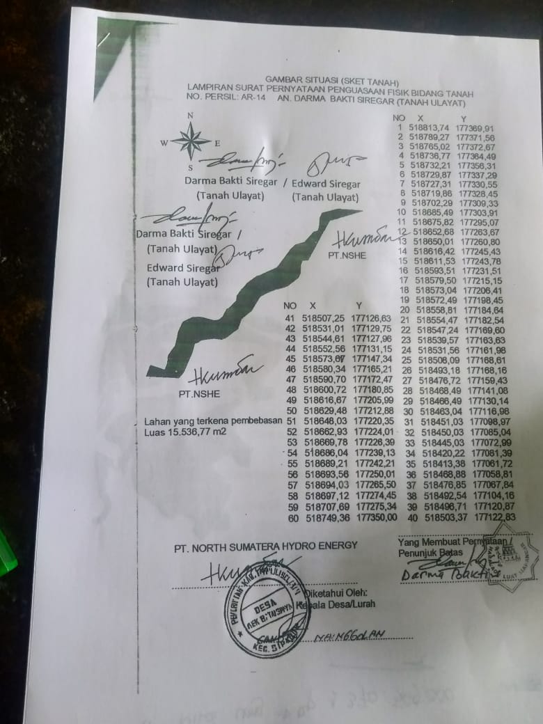 Proses Pembayaran Tanah di Lokasi PLTA NSHE Dugaan Cacat Hukum, Masyarakat Lokal Merasa di Rugikan
