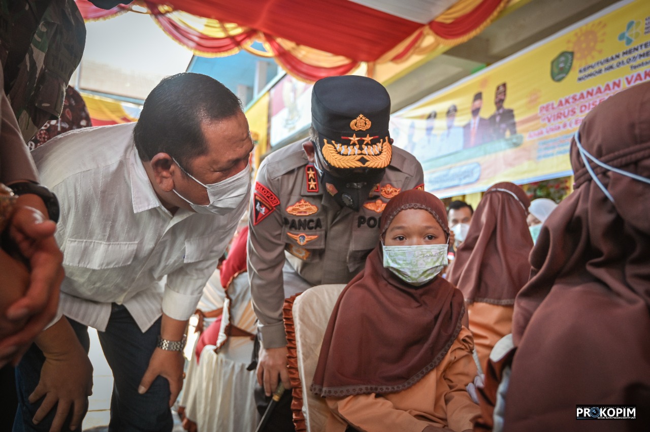 Walikota PSP bersama Forkopimda Sambut Kapoldasu Peninjauan langsung Launching Vaksinasi Anak Usia Dini umur 6-12 tahun