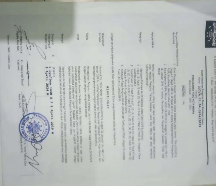 Langgar AD/ART, MWC NU se-Kota Medan Minta PBNU Mencabut SK Sutan Syahrir