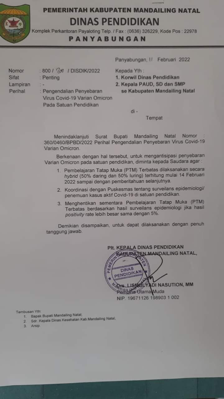 Ada apa? Kadisdik Madina Surati Korwil, kepsek Paud, SD dan SMP se Kab Madina