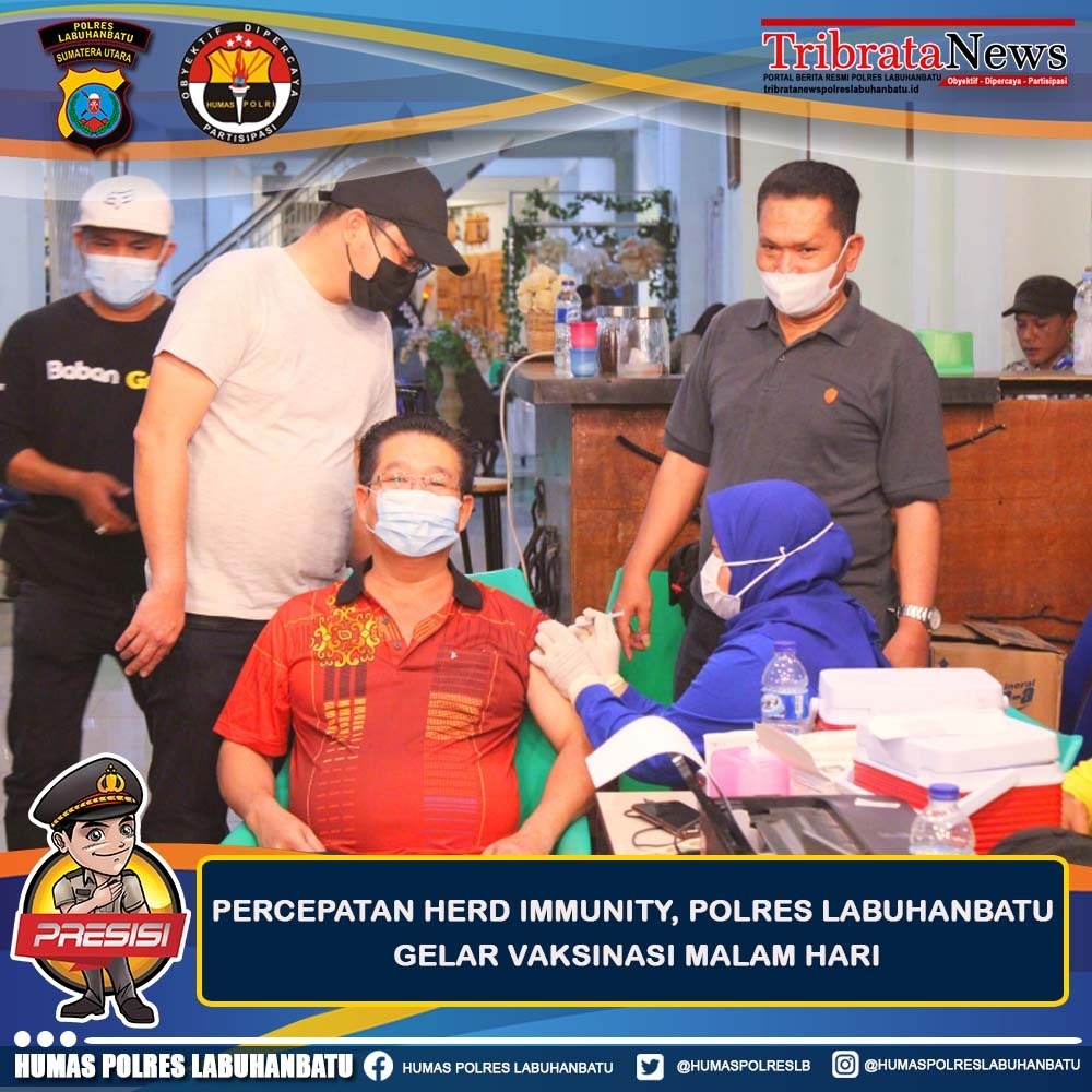 Percepatan Herd Immunity Polres Labuhan Batu Gelar Vaksinasi Malam Hari