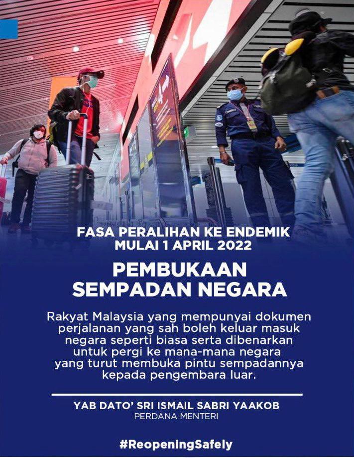 Fase Transisi Endemik Malaysia Buka Perbatasan Negara Per 1 April