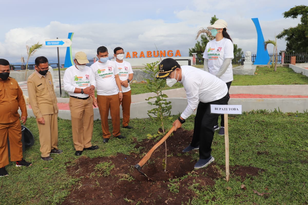 Jelang HUT Ke-23 Kabupaten Toba, Bupati Toba dan Jajarannya Tanam Pohon di Desa Wisata Tarabunga