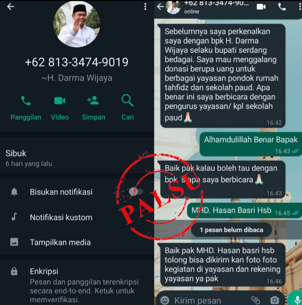 Penipu Lewat WA Catut Nama Bupati Sergai, Masyarakat Diminta Waspada