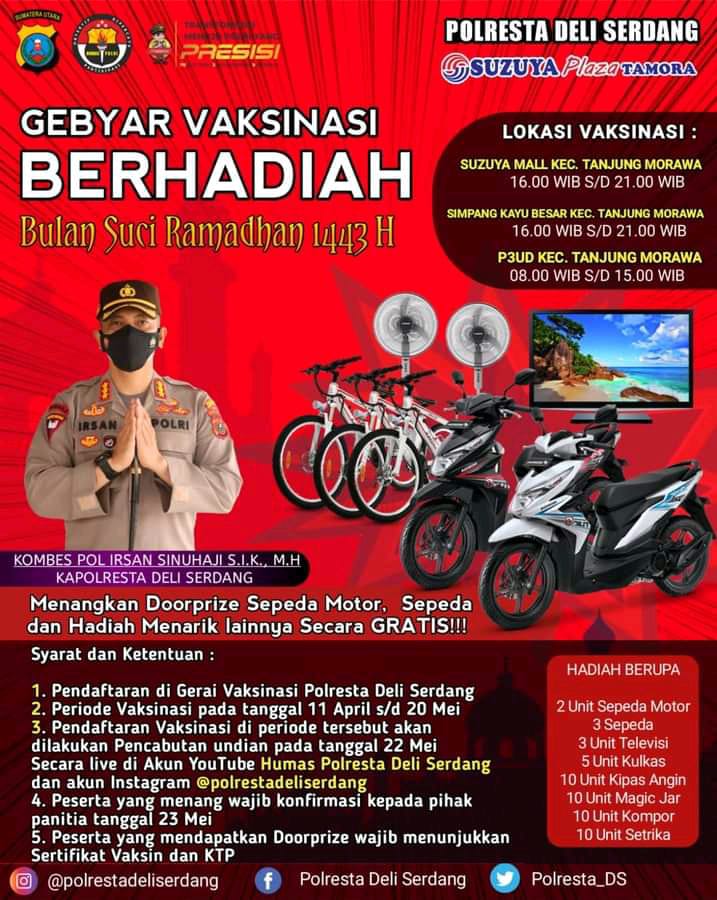 Polresta Deli Serdang Mengadakan Program Gebyar Vaksin Berhadiah, Ini Hadiahnya