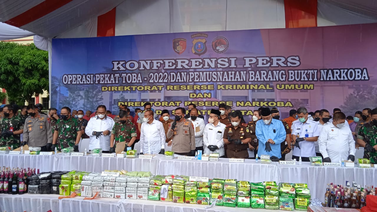 Polda Sumut Musnahkan  233.723,48 Gram Sabu, 31,34 Gram Ganja dan Ekstasi Sebanyak 6.384 Butir