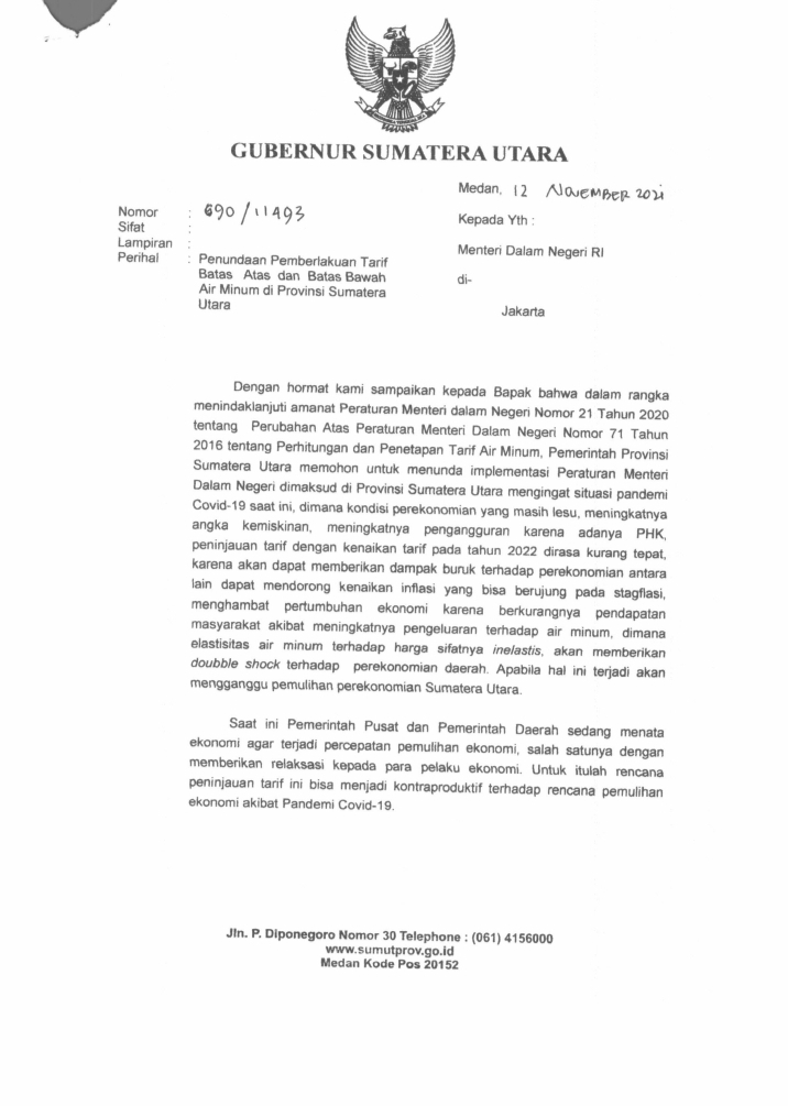 Gubsu Tidak Menaikkan Tarif Air Minum Tahun 2022 di Sumatera Utara,Ini Penjelasan Naslindo