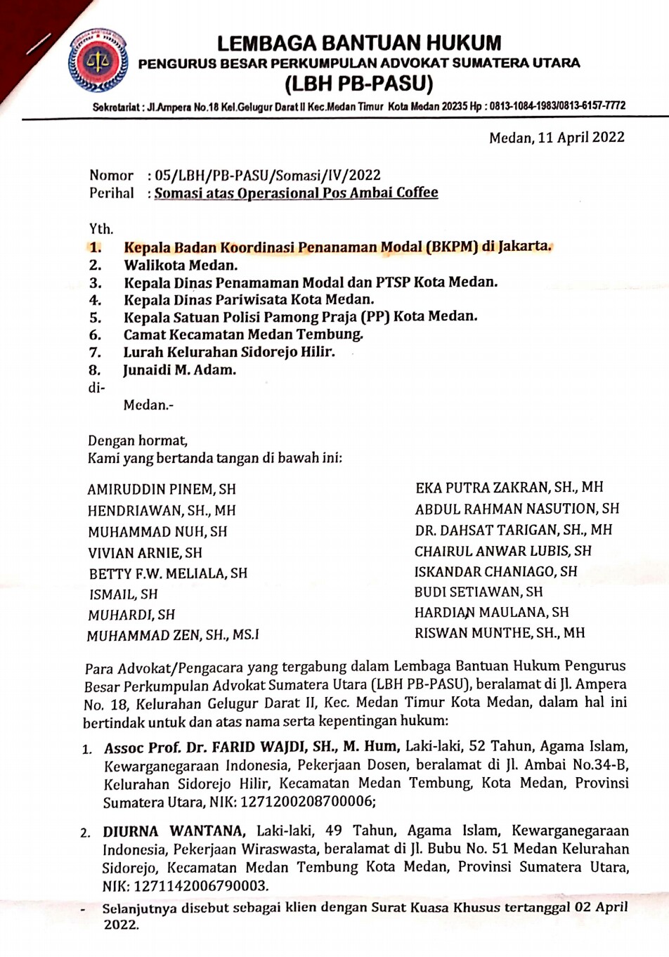 Warga Jl Ambai Layangkan Somasi, Desak Pemko Medan Tutup Pos Ambai Coffee