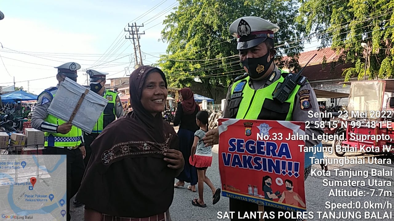 Satlantas Polres Tanjungbalai Laksanakan Himbauan Agar Masyarakat Lakukan Vaksin