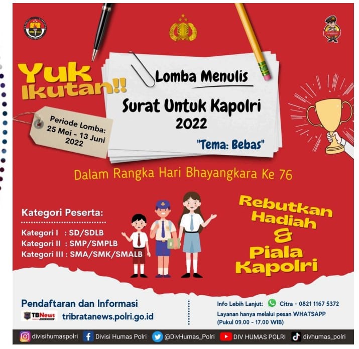 HUT Bhayangkara ke-76 Tahun, Polri Gelar Lomba Menulis Surat untuk Kapolri