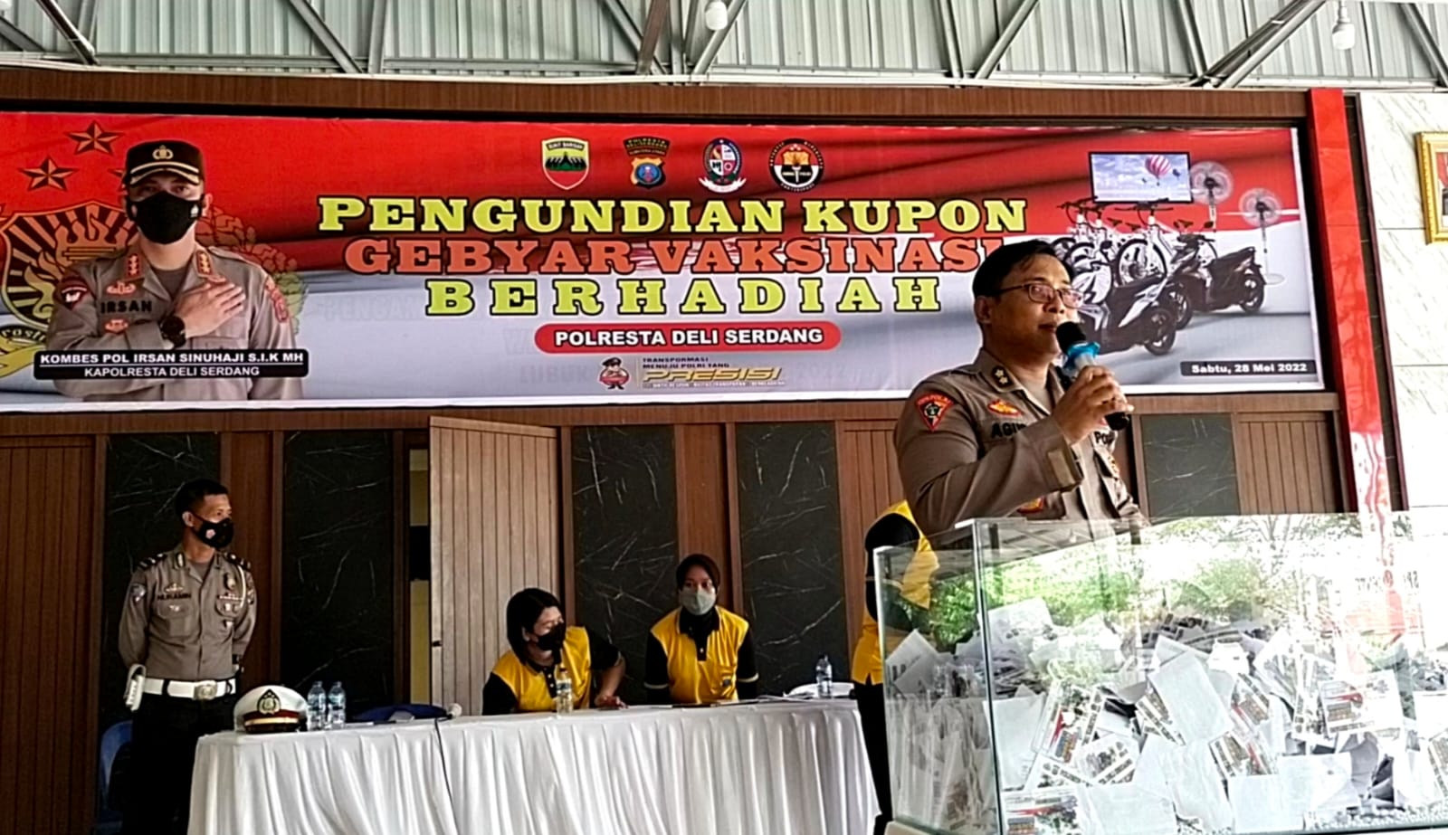 Polresta Deli Serdang gelar Penarikan  Undian Door Prize  Gebyar Vaksinasi Presisi secara live
