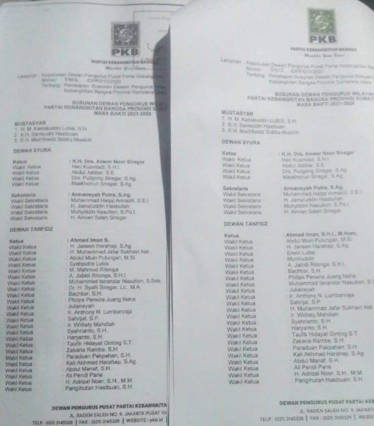 Diduga, SK DPW PKB Sumut Dobel