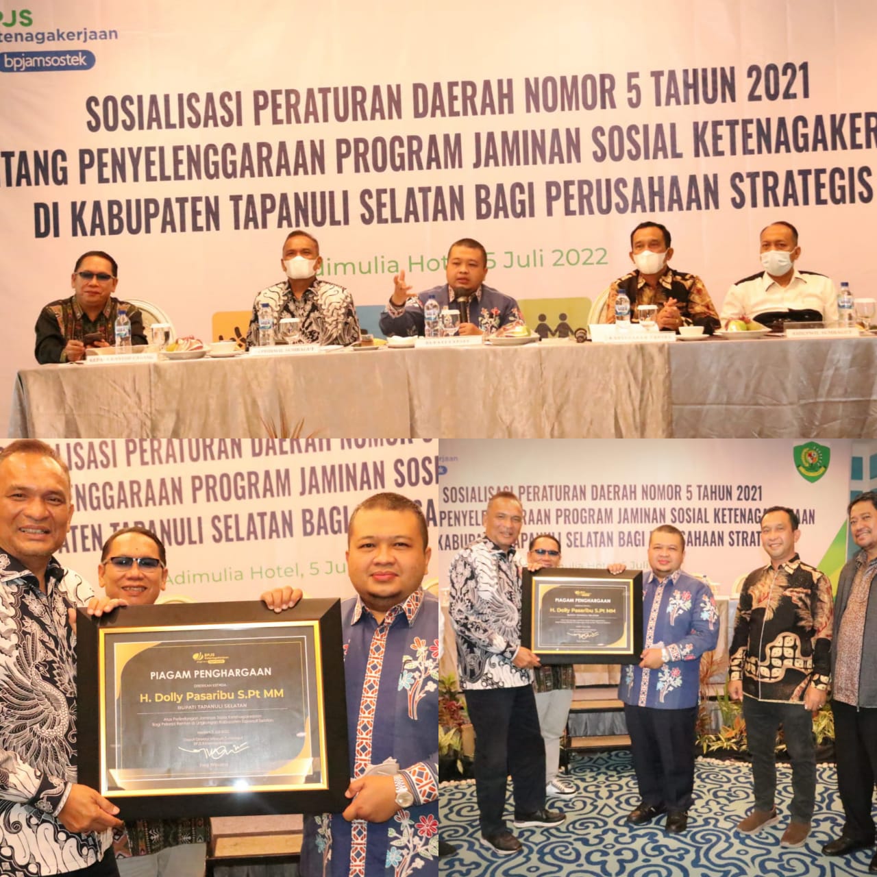 Usai Terima Penghargaan dari BI, Bupati Tapsel Juga Menerima Piagam Penghargaan dari BPJS Ketenagakerjaan