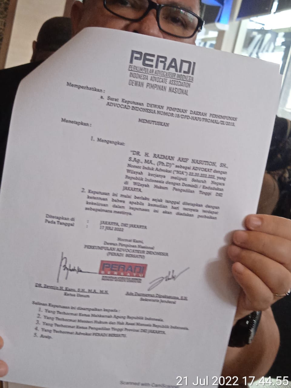 Razman Arif Nasution Sampaikan Dirinya Gabung Ke PERADI BERSATU