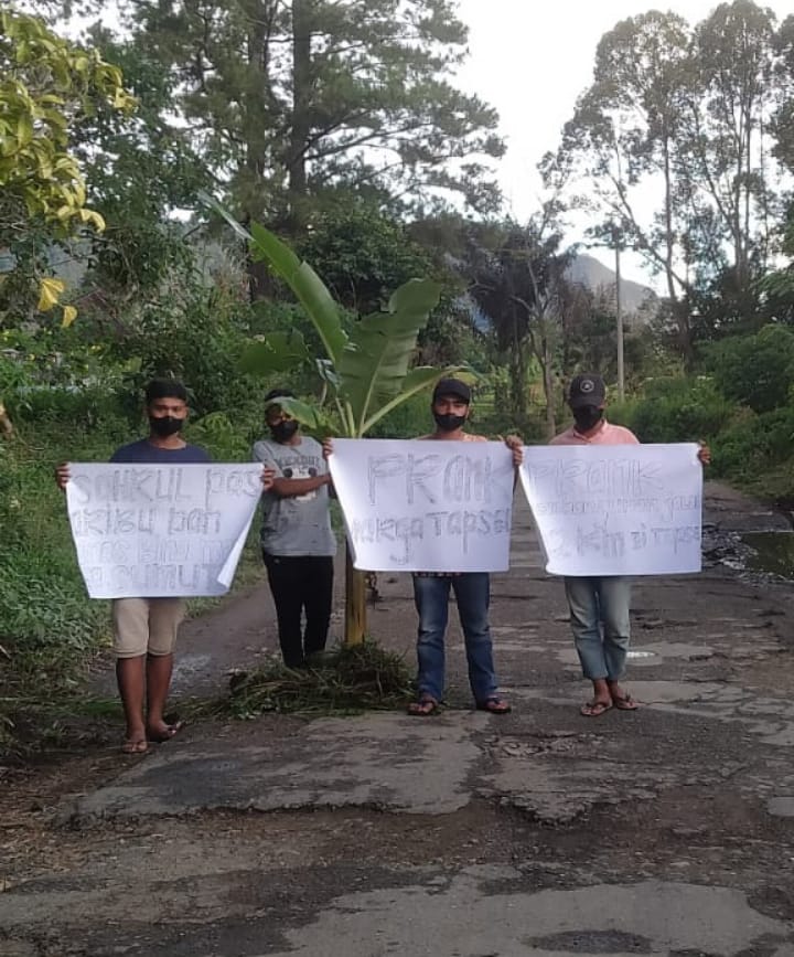Infrastruktur Rusak, Rakyat Arse Tapsel Tanam Pisang di Ruas Jalan