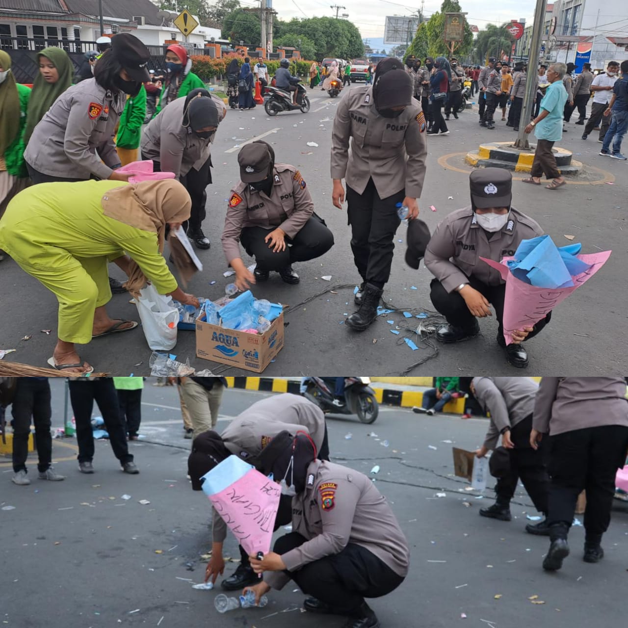 Patut dicontoh, Selesai Aksi Demo!  Polwan Polres Tapsel kutip Sampah