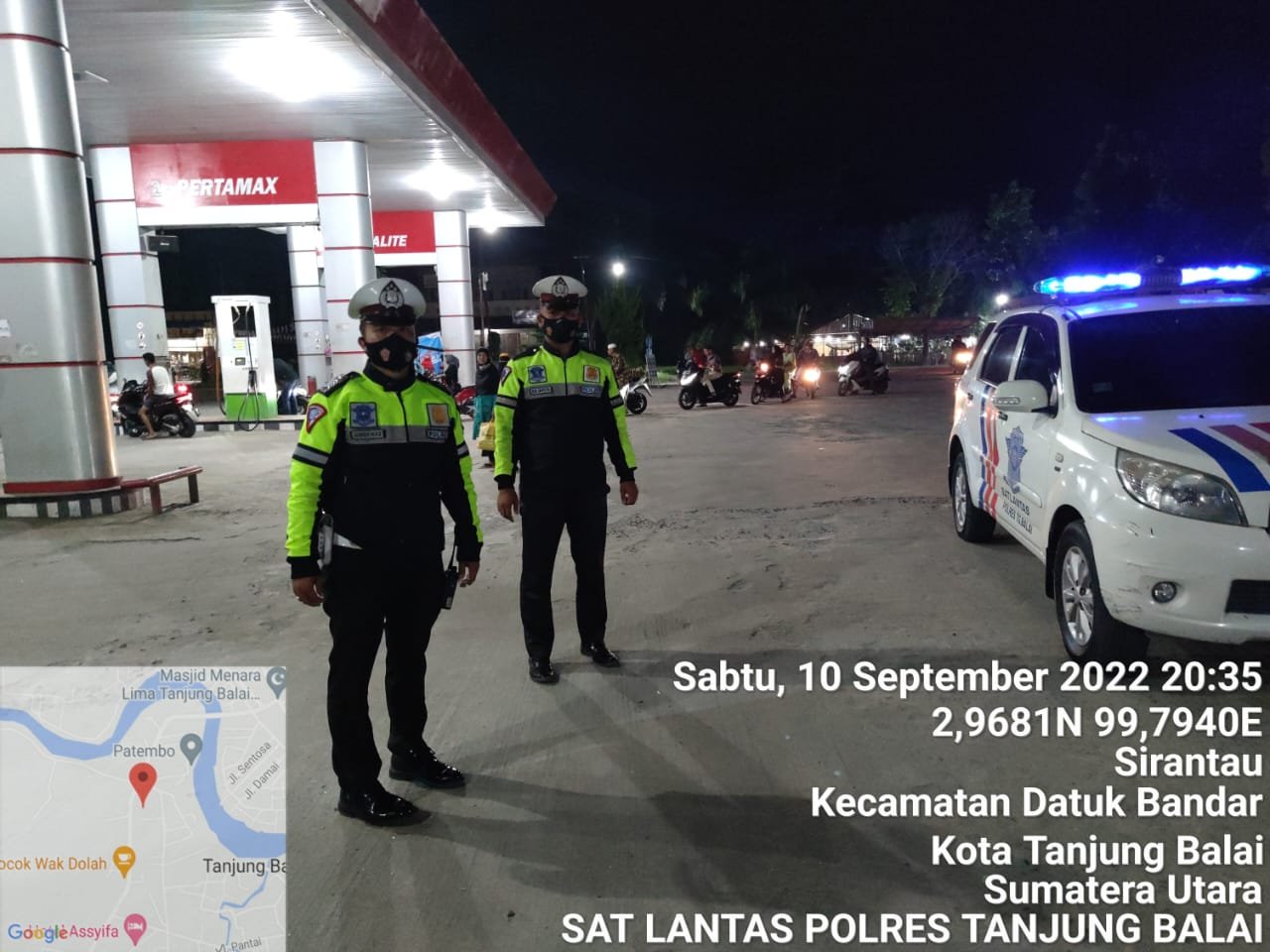 Personil Satlantas Polres Tanjungbalai Laksanakan Patroli ke SPBU Guna Mengantisipasi Kelangkaan BBM