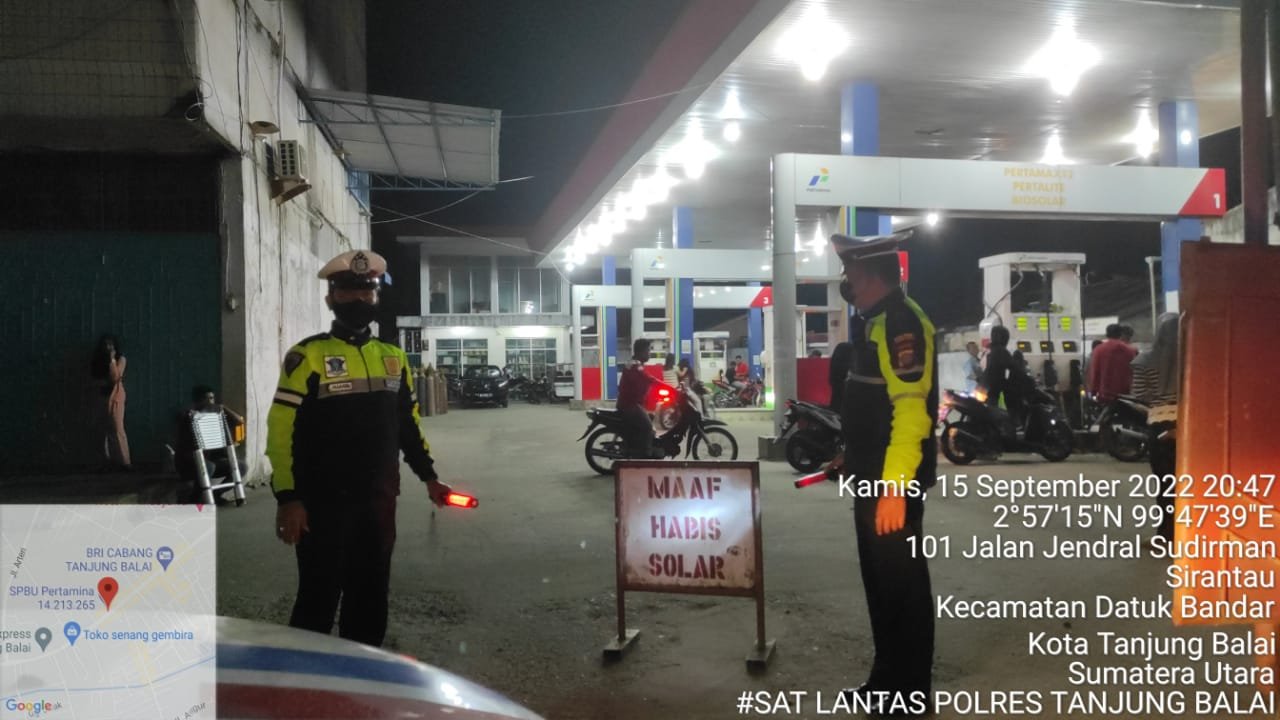 Minimalisir Kelangkaan BBM, Personil Satlantas Polres Tanjungbalai Laksanakan Patroli di Sejumlah SPBU